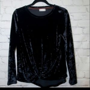 Altar'd State Black Crushed Velvet Knot Front Top